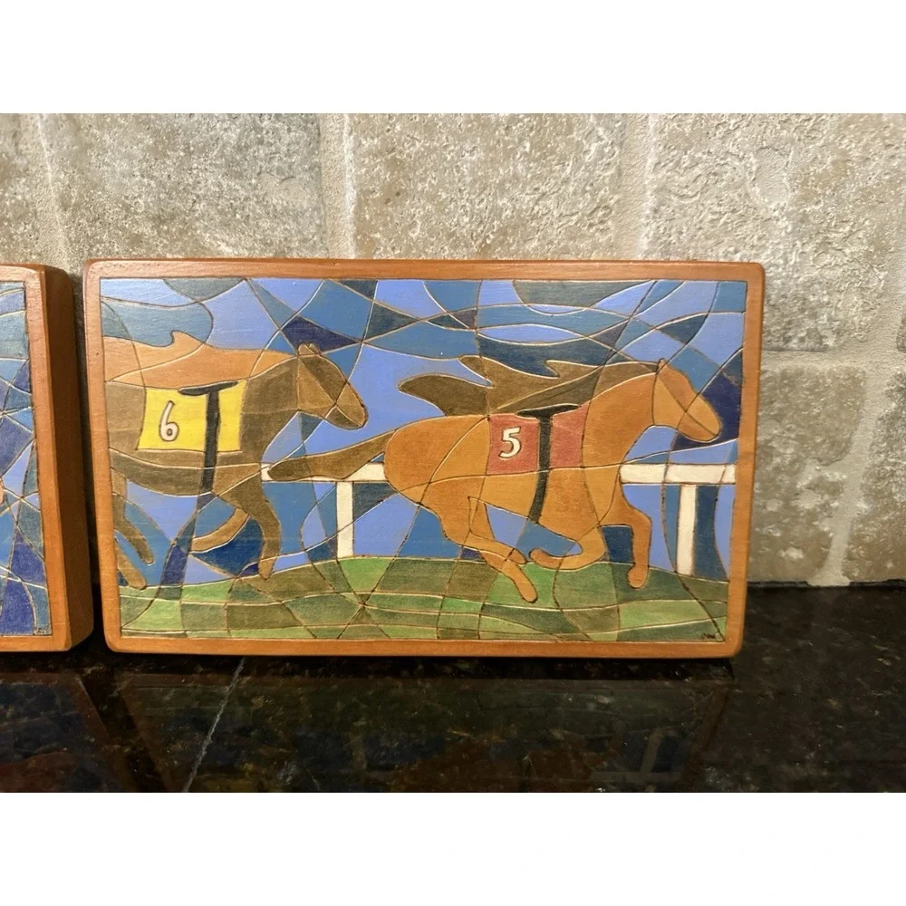 Wooden Horse Wall Hanging Plaque Art‎ Equestrian Western Kentucky Derby Set Of 2